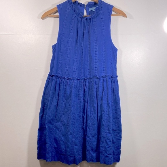 Draper James 100% Cotton Blue Pleated Textured Stripe Sundress - Picture 1 of 7